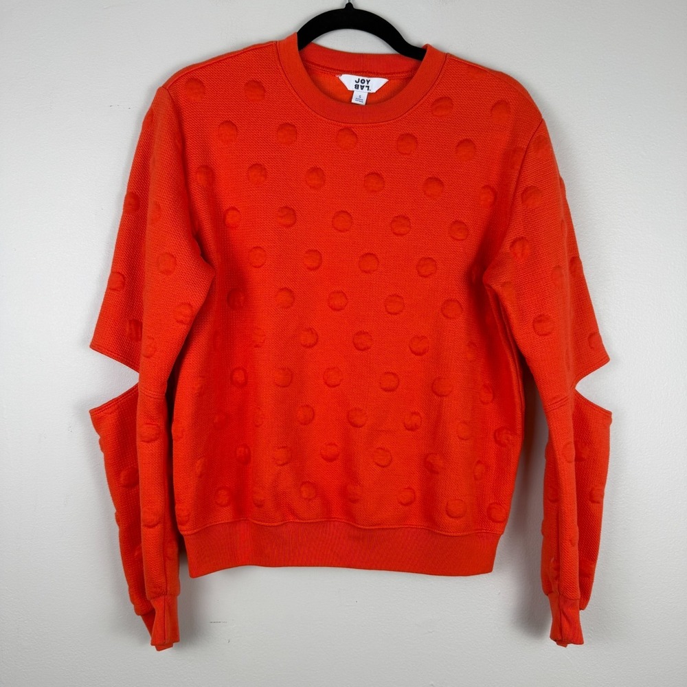 Joy Lab Sweatshirt Womens Small Orange Textured Polka Dot Cut-Out Elbow Crewneck